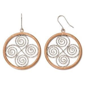 35mm Sterling Silver & Rose Gold Tone Scroll & Circle Dangle Earrings